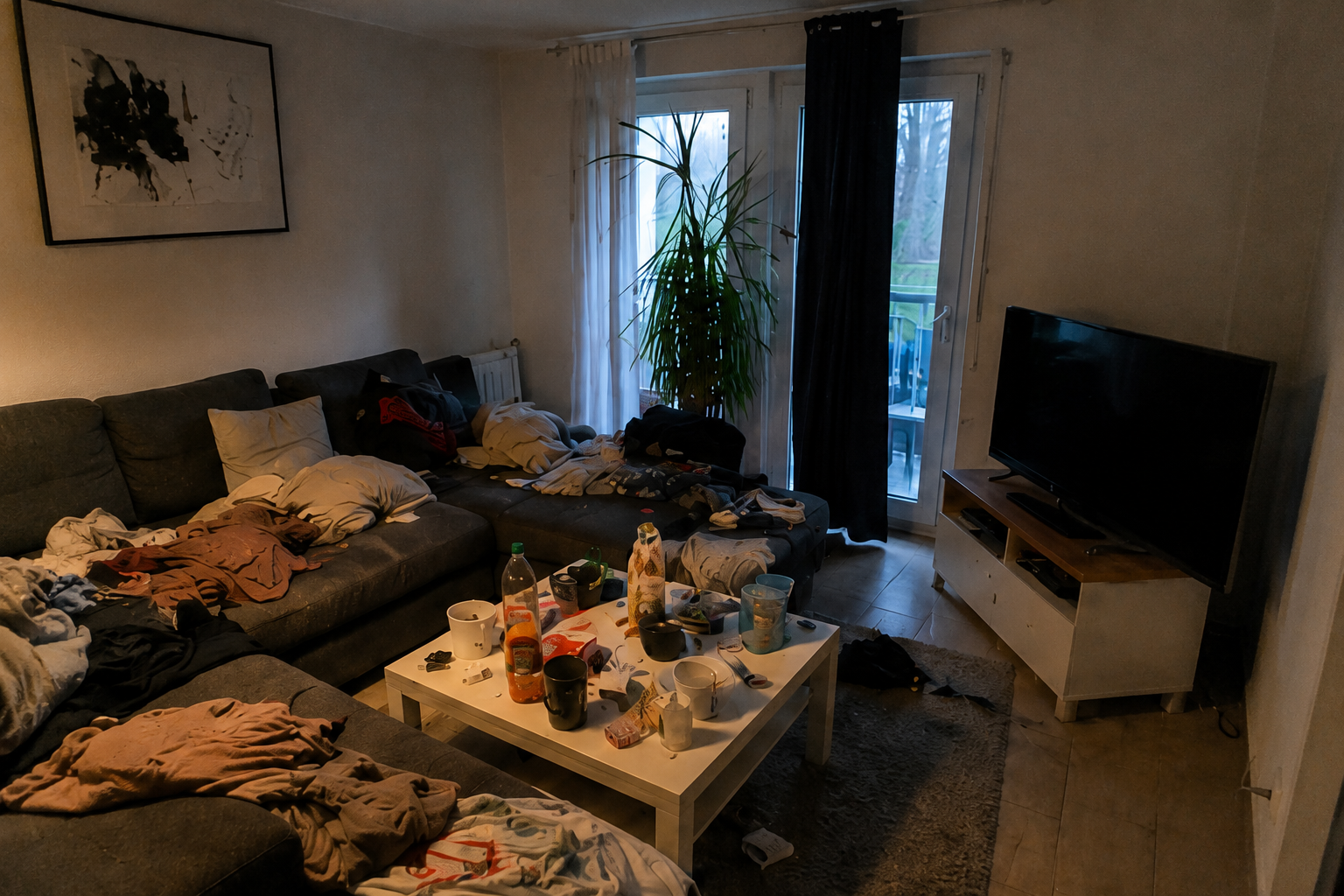 Before: cluttered living room
